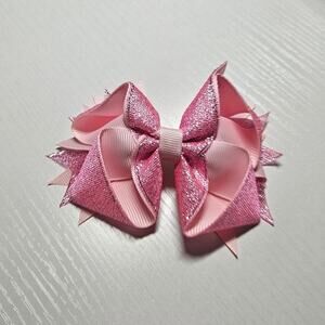 Boutique Handmade Pink Glitter Hair Bow Clip Accessory ~ Preppy Cheer Kidcore